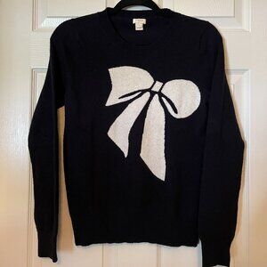 J.Crew RARE Bow Sweater Women's Navy Blue Wool Blend Crew Neck Long Sleeves Sz L